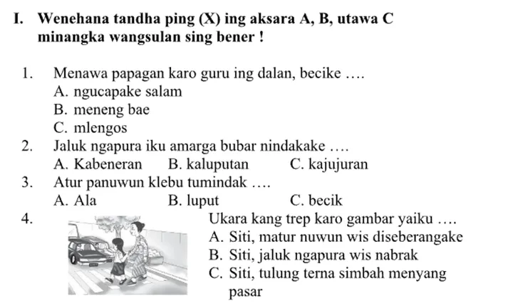 10 Bocoran Soal Bahasa Jawa Kelas 1 Semester 2 dan Kunci Jawaban yang Wajib Diketahui 10 Bocoran Soal Bahasa Jawa Kelas 1 Semester 2 dan Kunci Jawaban yang Wajib Diketahui