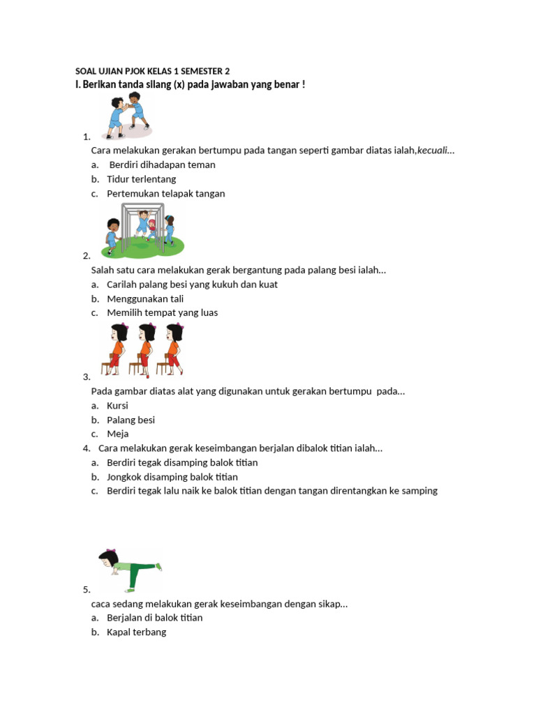 Soal Ujian PJOK Kelas 1 Semester 2 PDF Soal Ujian PJOK Kelas 1 Semester 2 PDF