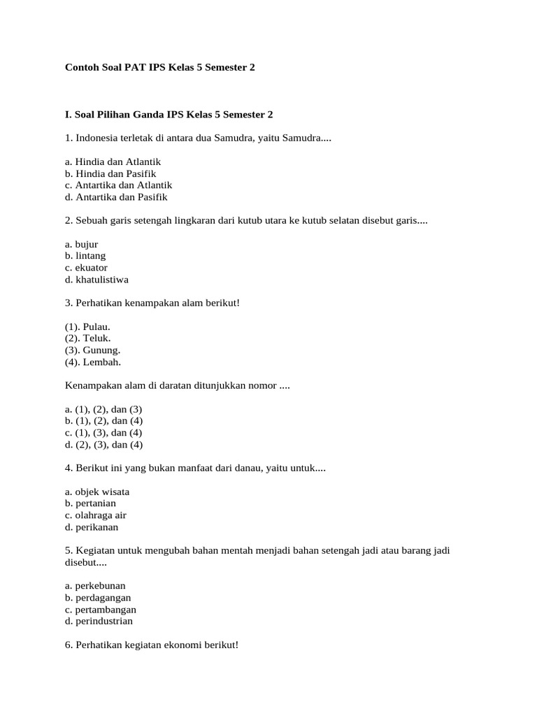 Contoh Soal IPS Kelas 5 Semester 2 PDF