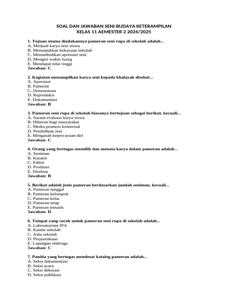 Soal Dan Jawaban Seni Budaya Keterampilan Kelas 11 Sem 2 PDF Soal Dan Jawaban Seni Budaya Keterampilan Kelas 11 Sem 2 PDF
