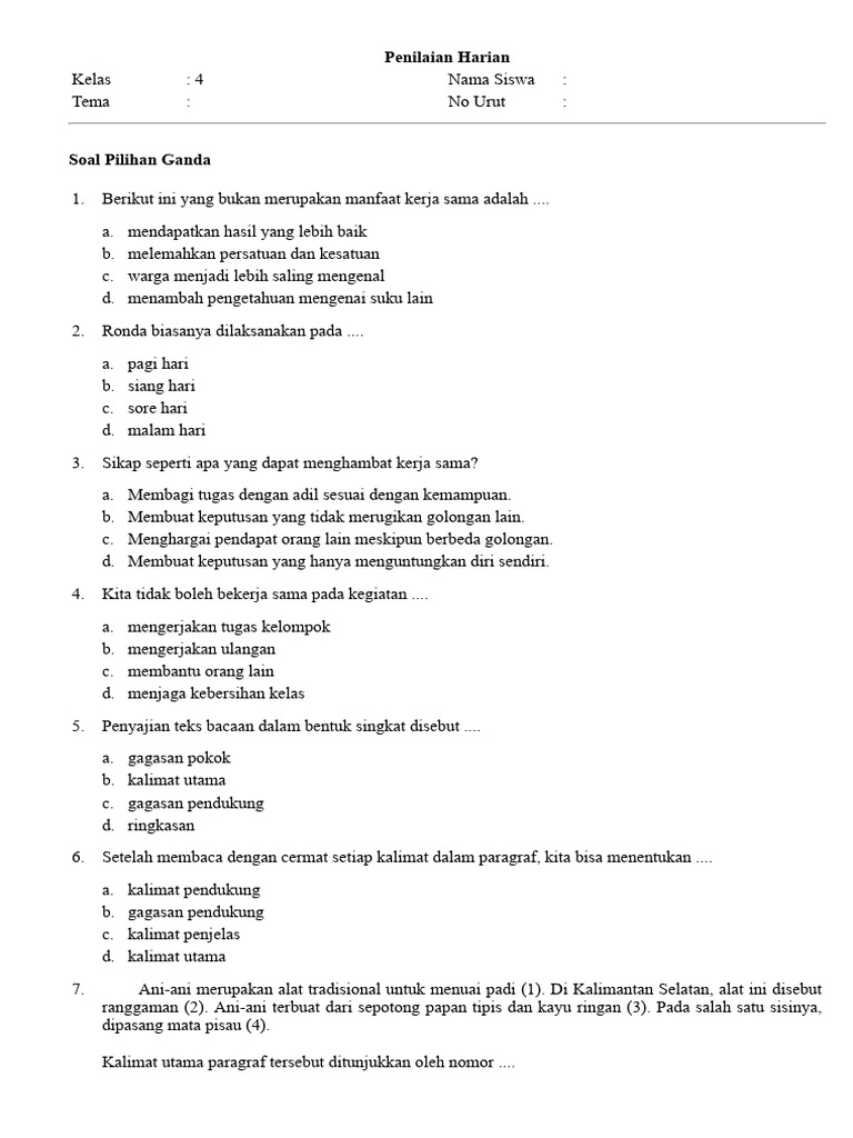 5 Cara Jitu Menjawab Soal Penilaian Harian Kelas 4 Tema 1 Subtema 2 yang Jarang Diketahui 5 Cara Jitu Menjawab Soal Penilaian Harian Kelas 4 Tema 1 Subtema 2 yang Jarang Diketahui