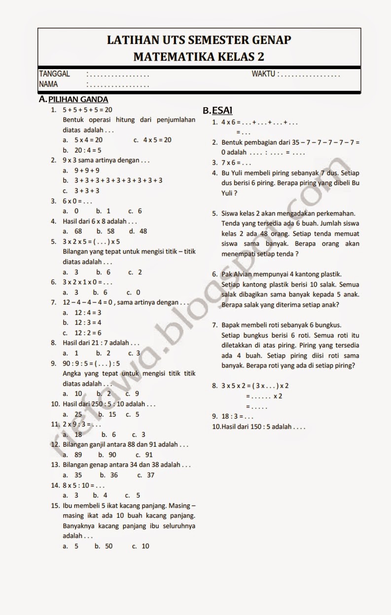 Download Soal UKK Matematika Kelas 3 Semester Genap Rief Awa Blog
