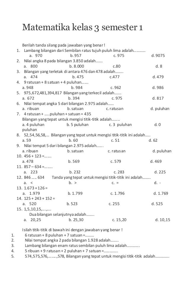 Latihan Soal Matematika Kelas 3 SD Semester 2