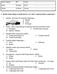 Memahami Lingkungan Sekitar Kumpulan Soal IPS Kelas 3 SD Tema 1 untuk