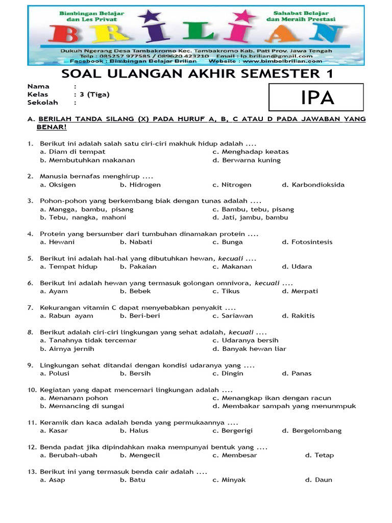 Inilah 10 Contoh Soal Ulangan IPA Kelas 3 Semester 1 yang Wajib Dikuasai Sebelum Ujian
