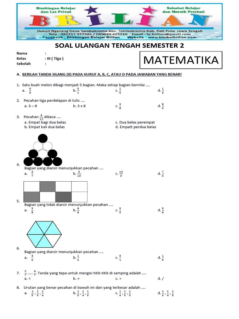 Soal UTS Matematika Kelas 3 Semester 2 PDF
