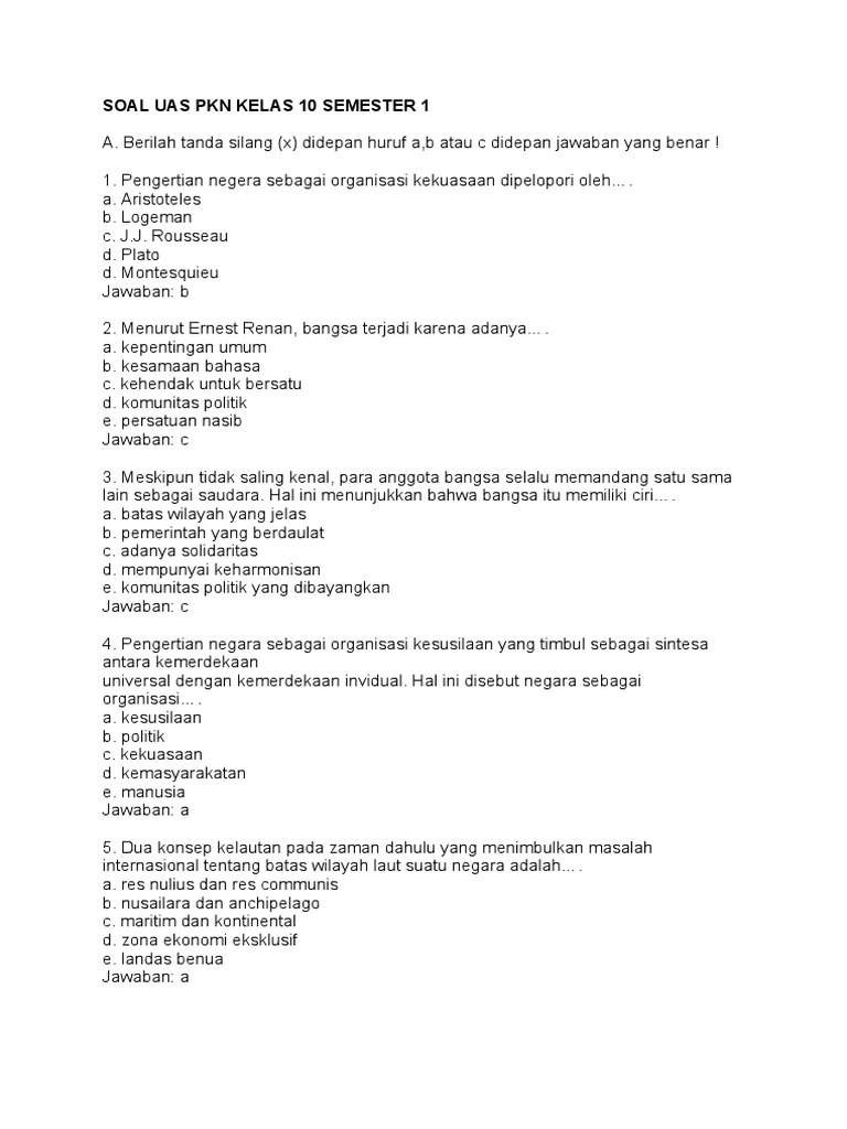 Rahasia Lulus Nilai Sempurna dengan Latihan Soal UAS PKN Kelas 10 Semester 1 Kurikulum 2013