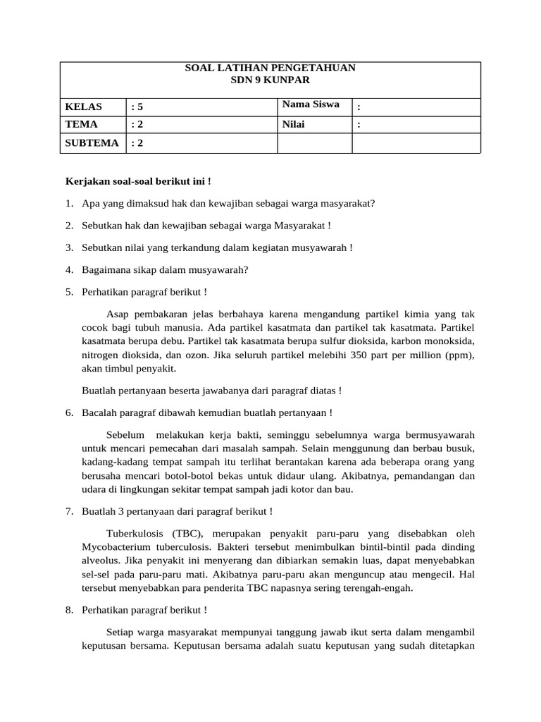 Rahasia Skor Sempurna dengan Latihan Soal Tema 2 Subtema 2 Kelas 5 Terbaru