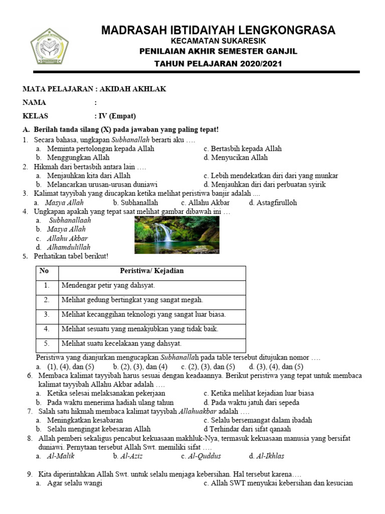 Wajib Tahu Link Download Soal UAS Aqidah Akhlak Kelas 4 Semester 1 Terbaru 2026